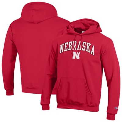  Nebraska Huskers Champion Arched Logo Fleece Pullover Hoodie - Scarlet